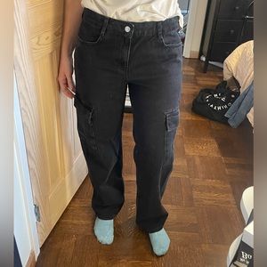 Mango - Black Denim Cargo Pants